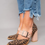 Selveta | Suede papuče s leopard uzorkom i stabilnom petom