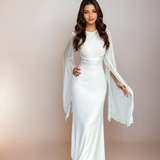 Isabela | Duga Modestna Satenska Haljina s Otvorenim Rukavima