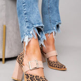 Selveta | Suede papuče s uzorkom leoparda i stabilnim potpeticama
